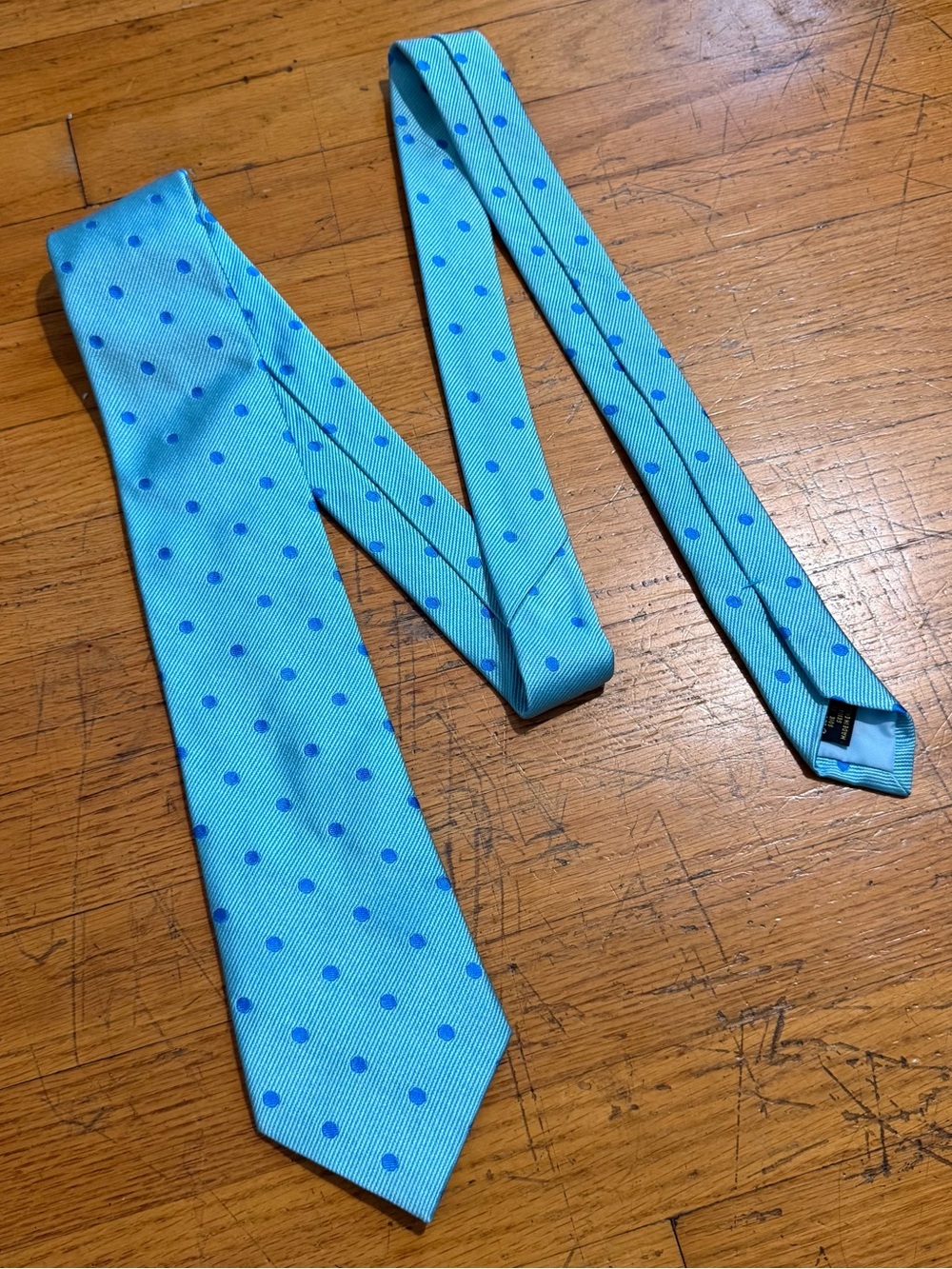 Henley & Sloane England Men's Polka Dot Silk Tie - Light Blue with Blue Dots
